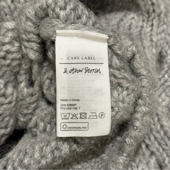 & Other Stories XS Gray Wool Alpaca Blend Chunky Open Knit Pullover Sweater - Picture 4 of 8